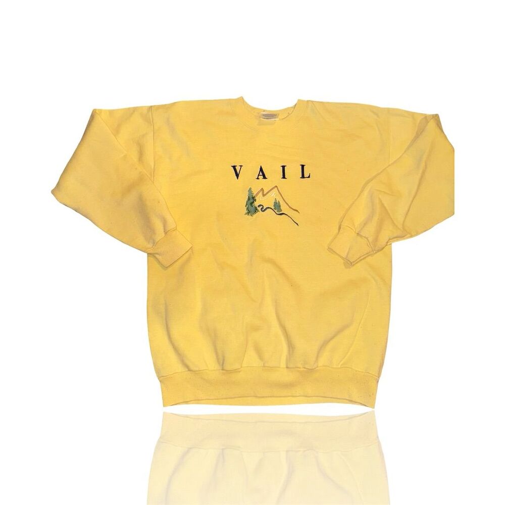 Vintage 90s Vail Colorado Yellow Embroidered Crewneck Sweatshirt Unisex